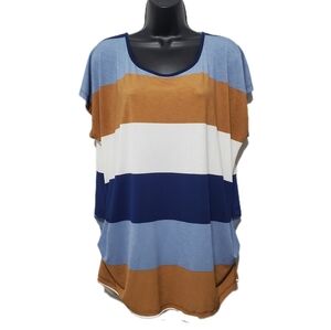 Flower & Feather Plus Size Colorblock Striped Scoop Neck Blouse Sz 1XL